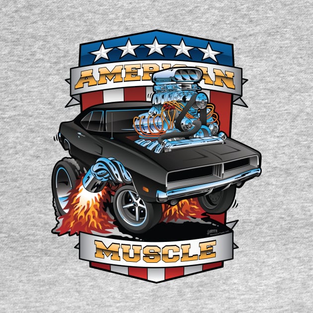 American Muscle Patriotic Classic Muscle Car Cartoon Illustration by hobrath